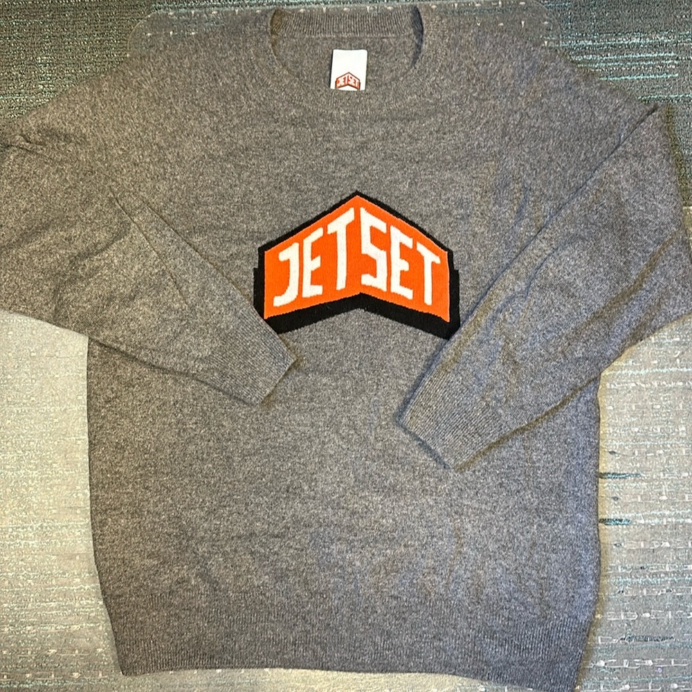 JET SET Logo 100% Cashmere Sweater Sz XL